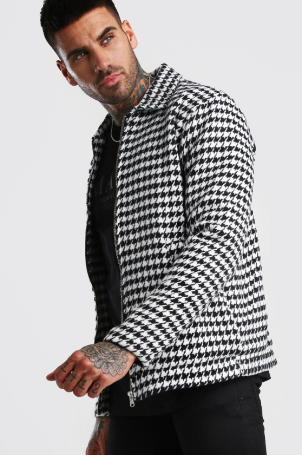Harrington jacket dengan motif houndstooth